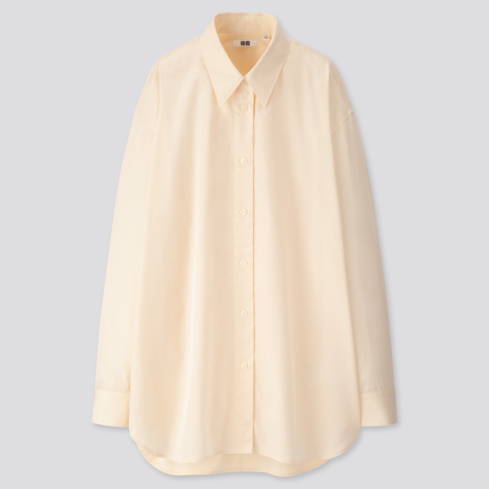 UNIQLO U Oversized Long Sleeve Cotton Shirt in Off White Small S